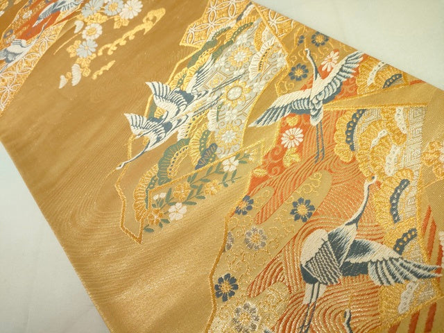 平和屋着物■六通柄袋帯 飛鶴花文 金糸 逸品 DAAJ3647jm