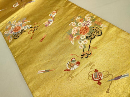 平和屋着物■六通柄袋帯 唐織 花車絵文 金糸 逸品 DAAJ3679jm