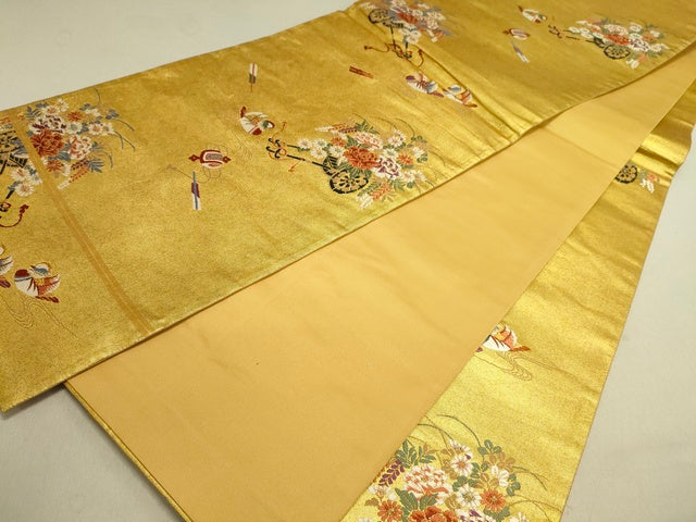 平和屋着物■六通柄袋帯 唐織 花車絵文 金糸 逸品 DAAJ3679jm