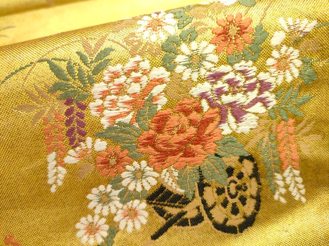 平和屋着物■六通柄袋帯 唐織 花車絵文 金糸 逸品 DAAJ3679jm