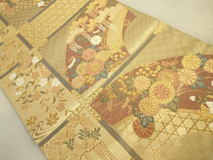 平和屋着物●六通柄袋帯　蒔絵天井文　金糸　金通箔　逸品　DAAJ3779jm