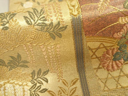 平和屋着物●六通柄袋帯　蒔絵天井文　金糸　金通箔　逸品　DAAJ3779jm