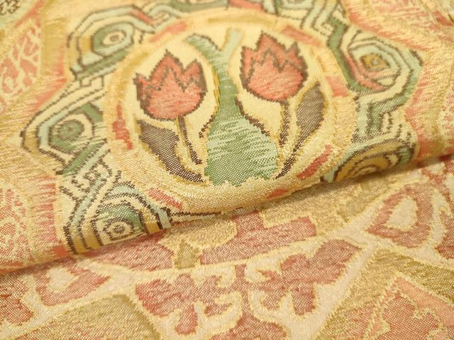 平和屋着物●太鼓柄袋帯 草花文 金糸 逸品 DAAJ3784jm