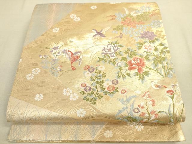 平和屋着物●六通柄袋帯　唐織　花鳥文　金糸　正絹　逸品　DAAJ3836jm