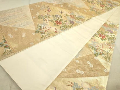 平和屋着物●六通柄袋帯　唐織　花鳥文　金糸　正絹　逸品　DAAJ3836jm