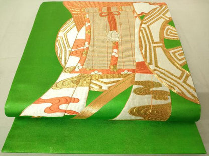 平和屋着物◎太鼓柄袋帯 駒刺繍 御所車文 金糸 引箔 逸品 DAAJ4111re