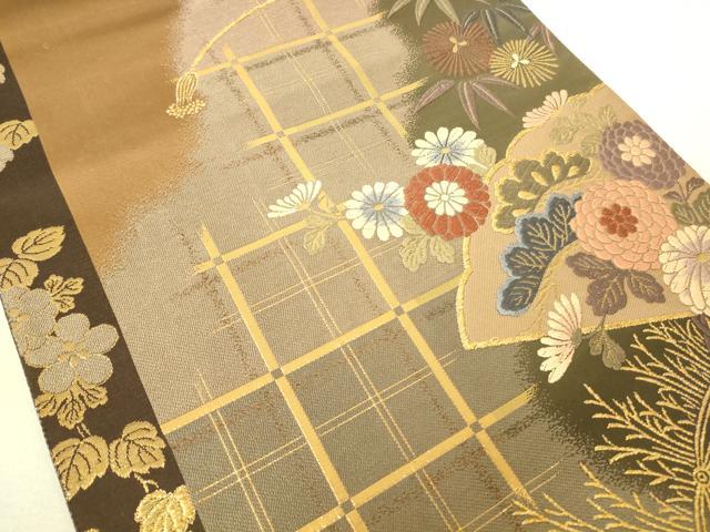 平和屋着物◎六通柄袋帯 唐織 扇面花鼓文 金糸 逸品 DAAJ4127re