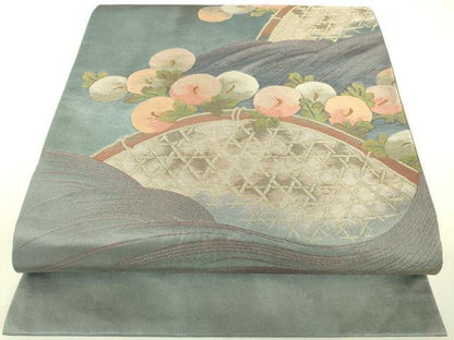 平和屋着物◎太鼓柄袋帯　刺繍　光琳菊　籬立波文　金糸　逸品　DAAJ4137re