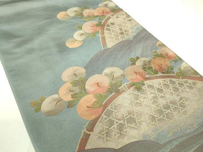 平和屋着物◎太鼓柄袋帯　刺繍　光琳菊　籬立波文　金糸　逸品　DAAJ4137re
