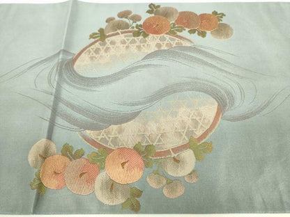 平和屋着物◎太鼓柄袋帯　刺繍　光琳菊　籬立波文　金糸　逸品　DAAJ4137re