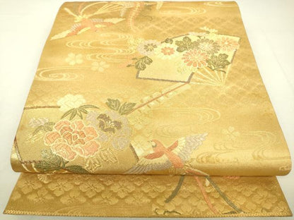 平和屋着物◎六通柄袋帯 扇面鳳凰花文 金糸 逸品 DAAJ4150re