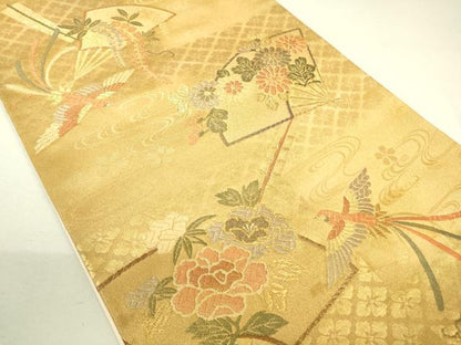 平和屋着物◎六通柄袋帯 扇面鳳凰花文 金糸 逸品 DAAJ4150re