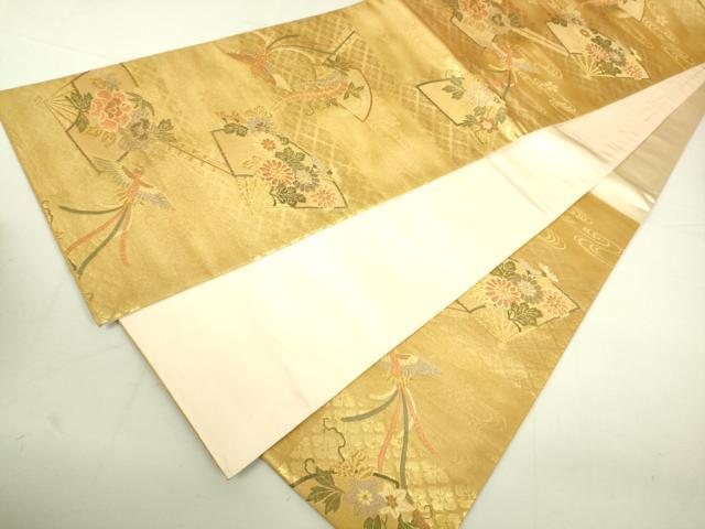 平和屋着物◎六通柄袋帯 扇面鳳凰花文 金糸 逸品 DAAJ4150re