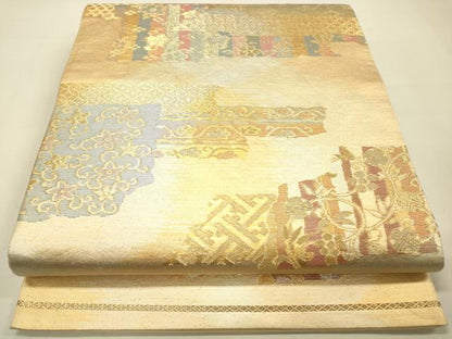 平和屋着物◎六通柄袋帯 壁画花鳥文 金糸 引箔 正絹 逸品 DAAJ4324re