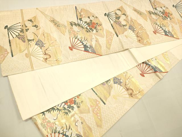 平和屋着物◎六通柄袋帯 扇面飛鶴花文 金糸 引箔 正絹 逸品 DAAJ4341re