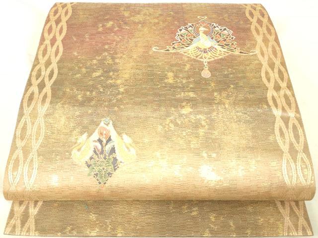 平和屋着物◎六通柄袋帯 向かい鳥花文 金糸 引箔 正絹 逸品 DAAJ4345re