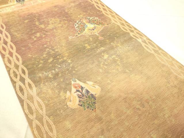 平和屋着物◎六通柄袋帯 向かい鳥花文 金糸 引箔 正絹 逸品 DAAJ4345re