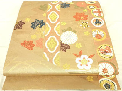 平和屋着物◎六通柄袋帯 唐織 松皮菱花文 金糸 正絹 逸品 DAAJ4361re