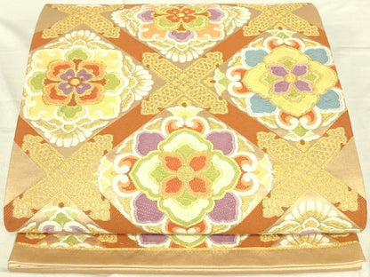 平和屋着物◎六通柄袋帯 唐織 天井花文 金糸 正絹 逸品 DAAJ4362re