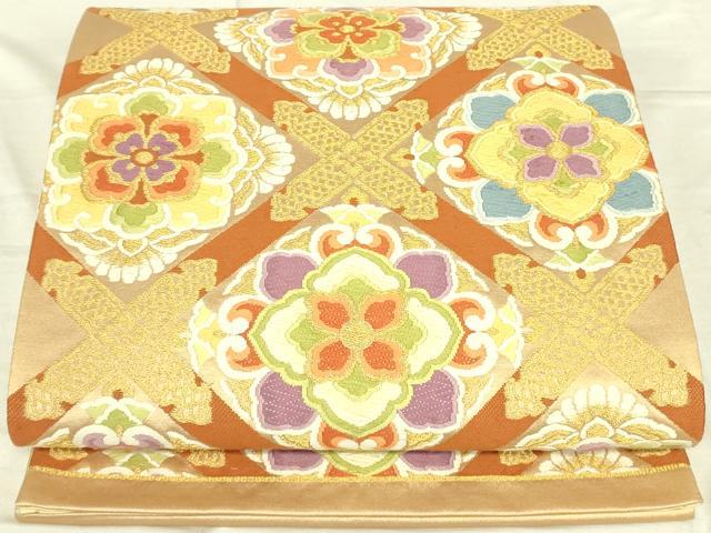 平和屋着物◎六通柄袋帯 唐織 天井花文 金糸 正絹 逸品 DAAJ4362re