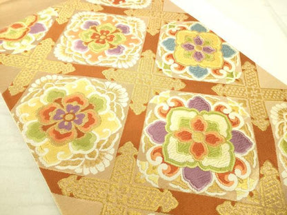 平和屋着物◎六通柄袋帯 唐織 天井花文 金糸 正絹 逸品 DAAJ4362re