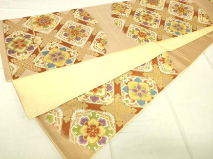 平和屋着物◎六通柄袋帯 唐織 天井花文 金糸 正絹 逸品 DAAJ4362re