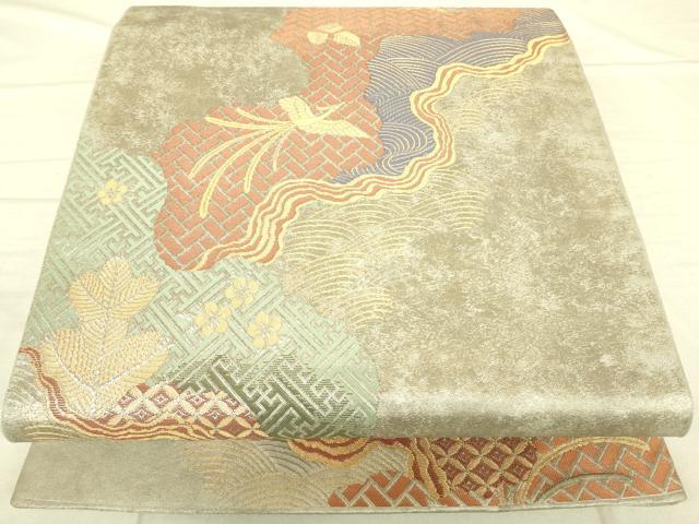平和屋着物◎六通柄袋帯 道長吉祥花松文 金銀糸 引箔 正絹 逸品 DAAJ4379re