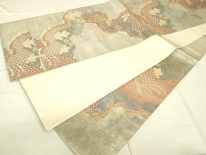 平和屋着物◎六通柄袋帯 道長吉祥花松文 金銀糸 引箔 正絹 逸品 DAAJ4379re