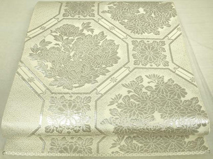 平和屋着物◎六通柄袋帯 蜀江花文 銀糸 正絹 逸品 DAAJ4386re