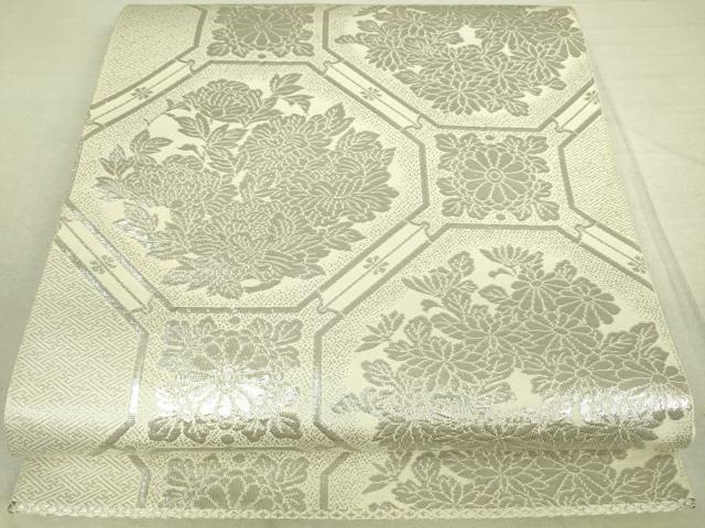 平和屋着物◎六通柄袋帯 蜀江花文 銀糸 正絹 逸品 DAAJ4386re