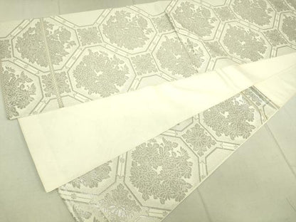 平和屋着物◎六通柄袋帯 蜀江花文 銀糸 正絹 逸品 DAAJ4386re
