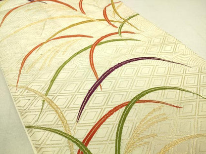 平和屋着物◎六通柄袋帯 刺繍 芝文 金糸 正絹 逸品 DAAJ4397re