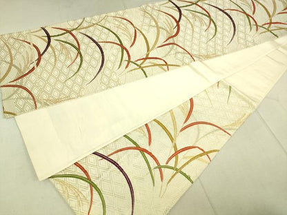 平和屋着物◎六通柄袋帯 刺繍 芝文 金糸 正絹 逸品 DAAJ4397re