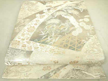 平和屋着物◎六通柄袋帯 地紙重ね風景花文 金銀糸 引箔 正絹 逸品 DAAJ4410re