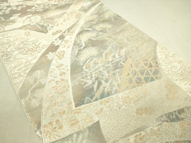 平和屋着物◎六通柄袋帯 地紙重ね風景花文 金銀糸 引箔 正絹 逸品 DAAJ4410re