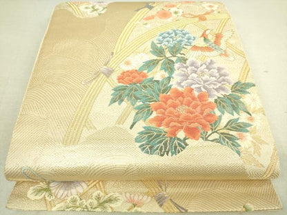 平和屋着物◎六通柄袋帯 籬花文 金糸 正絹 逸品 DAAJ4422re