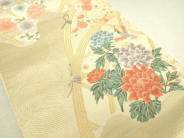 平和屋着物◎六通柄袋帯 籬花文 金糸 正絹 逸品 DAAJ4422re