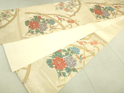 平和屋着物◎六通柄袋帯 籬花文 金糸 正絹 逸品 DAAJ4422re
