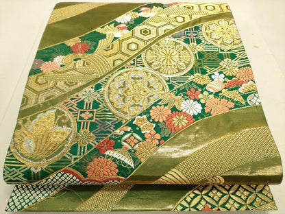 平和屋着物◎六通柄袋帯 唐織 吉祥花文 金銀糸 正絹 逸品 DAAJ4437re