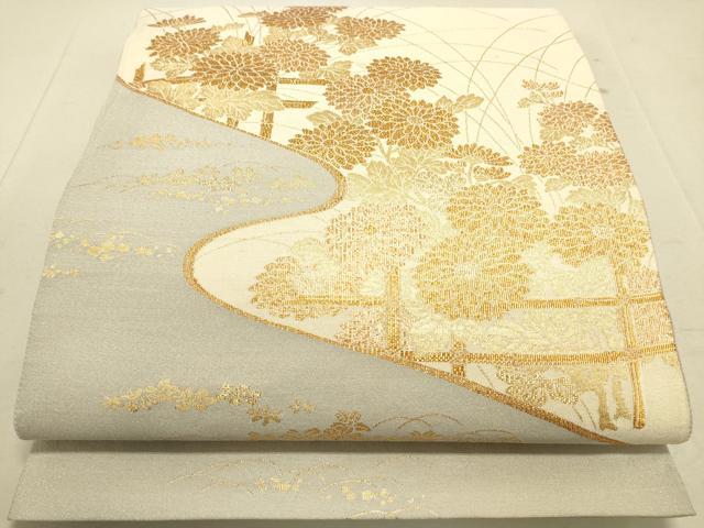 平和屋着物◎綴れ 太鼓柄袋帯 蒔絵小菊文 金糸 正絹 逸品 DAAJ4459re