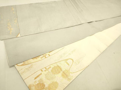 平和屋着物◎綴れ 太鼓柄袋帯 蒔絵小菊文 金糸 正絹 逸品 DAAJ4459re