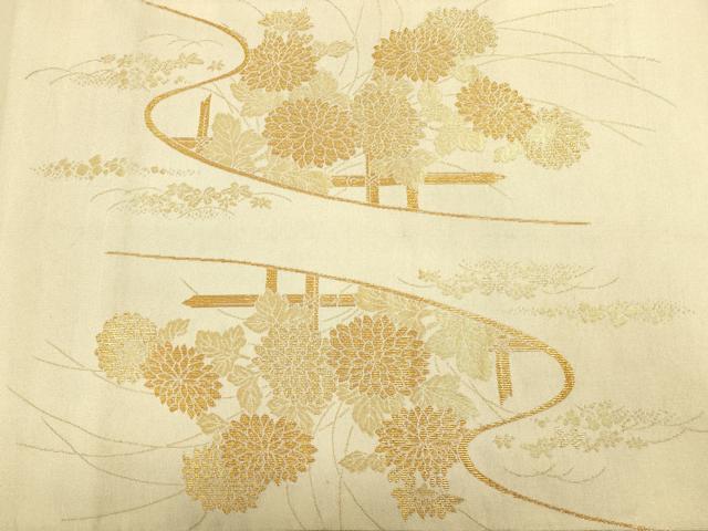 平和屋着物◎綴れ 太鼓柄袋帯 蒔絵小菊文 金糸 正絹 逸品 DAAJ4459re