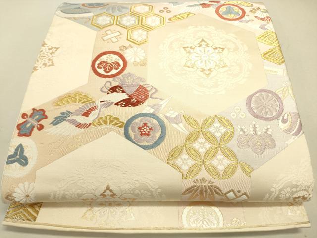 平和屋着物◎六通柄袋帯 唐織 亀甲花蝶文 金糸 正絹 逸品 DAAJ4465re
