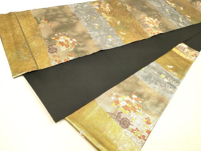 平和屋着物◎六通柄袋帯 横段花鳥文 金糸 引箔 正絹 逸品 DAAJ4474re