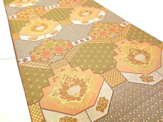 平和屋着物◎六通柄 本袋帯 幾何学花文 金糸 逸品 DAAJ4500tw