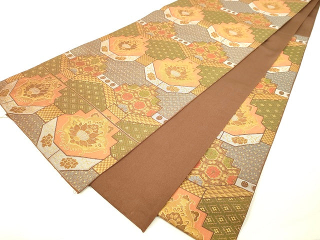 平和屋着物◎六通柄 本袋帯 幾何学花文 金糸 逸品 DAAJ4500tw
