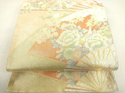 平和屋着物◎佐賀錦 六通柄袋帯 九百錦 扇面花文 金糸 逸品 DAAJ4654tw