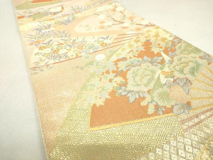 平和屋着物◎佐賀錦 六通柄袋帯 九百錦 扇面花文 金糸 逸品 DAAJ4654tw