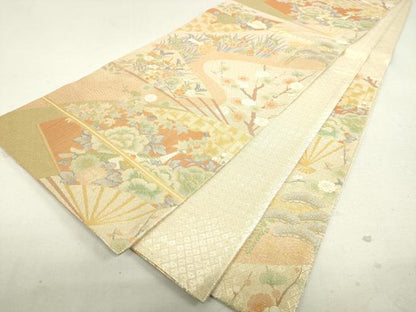 平和屋着物◎佐賀錦 六通柄袋帯 九百錦 扇面花文 金糸 逸品 DAAJ4654tw