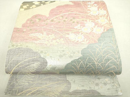平和屋着物◎六通柄袋帯 雲取り草花文 金銀糸 逸品 DAAJ4656tw